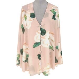 Show Me Your Mumu Top Womens Small Pink Floral Lined Tunic Blouse Batwings